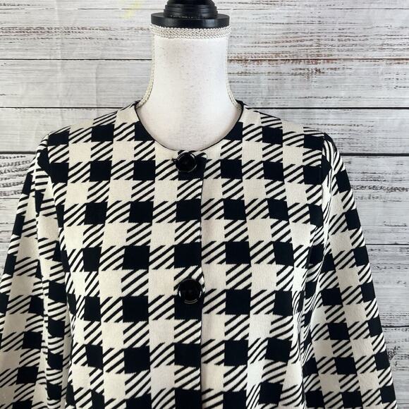 Ann Taylor Duster Jacket size Medium Black Ivory Checks Stretch Pockets Career - Picture 3 of 12